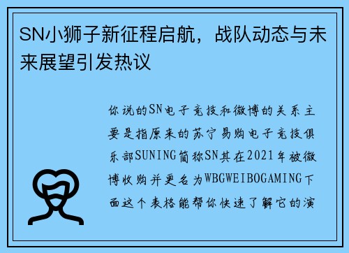 SN小狮子新征程启航，战队动态与未来展望引发热议